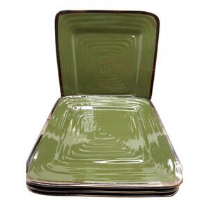 vintage rare 4 mesa home products avacado green gold trim square dinner plates.